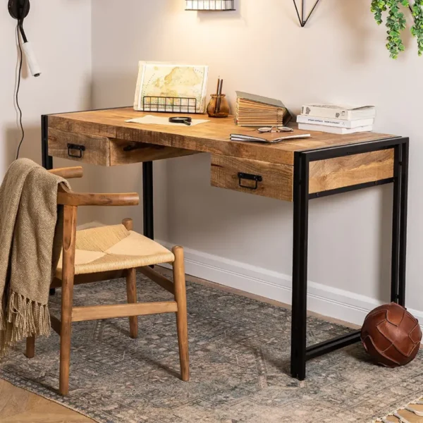 Wooden Desk with Metal Frame and Wooden Chair