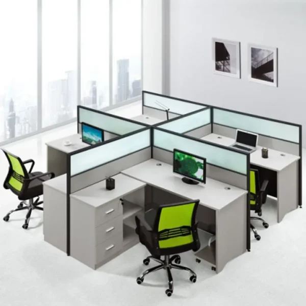 Modern Quad L-Shaped Workstation Cluster