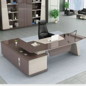 Executive Desk, Hugo 63-118" Beige L-Shaped Executive Desk