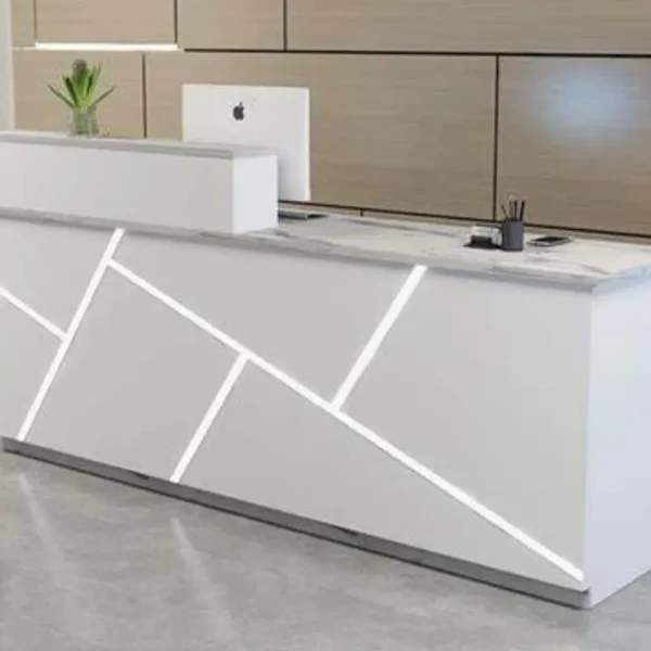 Modern Reception Desk (White with Geometric Accents)