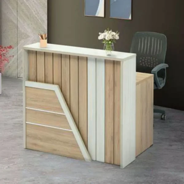 Reception Table (Light Wood and White with Angled Design)