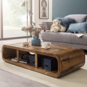 Sheesham Wood Center Coffee Table with Shelf Storage