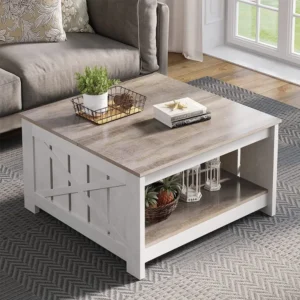 Modern Farmhouse Square Wood Coffee Table with Storage