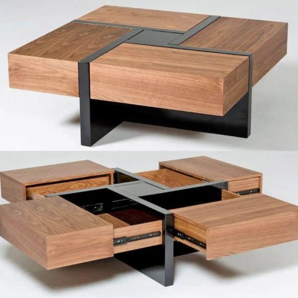 Modrest Makai Modern Walnut & Black Square Coffee Table